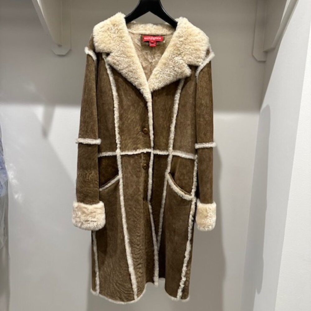 Sundance Suede and Shearling Lined Midi Coat Sz 6